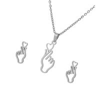 TEMOOUES Collier tendance avec pendentif en forme de cœur en acier inoxydable et boucles d'oreilles à tige pour femme individualiste, taille unique, Comme décrit, Comme décrit.