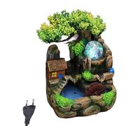 TEMOOUES Creative Indoor Desktop Small Rockery Water Fountains Waterfall with LED Lamp Atomization Effect Resins Ornament Decors Atomizer Table Fountains
