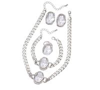 TEMOOUES Ensemble De Bijoux Rétro En Perles Irrégulières Pour Femmes Boucles D'oreilles Ras Du Cou Réglables À La Main Bagues Et Accessoires Élégants Bijoux De Rétro