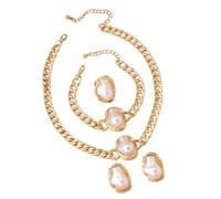 TEMOOUES Ensemble De Bijoux Rétro En Perles Irrégulières Pour Femmes Boucles D'oreilles Ras Du Cou Réglables À La Main Bagues Et Accessoires Élégants Bijoux De Rétro