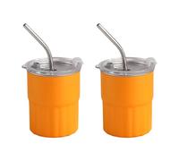 TEMOOUES Lot de 2 verres empilables à double paroi en acier inoxydable 304 avec paille et couvercle, résistants à la corrosion