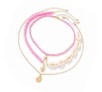 TEMOOUES Lot de 3 colliers de perles de coquillages inspirés de la mer - Chaîne réglable avec des accents uniques pour femmes et filles - Ensemble de bijoux de plage faits à la main, taille unique