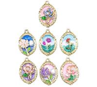 TEMOOUES Lot de 7 pendentifs artistiques en alliage de peinture goutte à goutte pour collier unique et projets d'artisanat Motif tournesol Rose