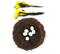 TEMOOUES Nid décoratif de Pâques avec motif en rotin fabriqué à la main et faux œufs d'oiseau pour les présentations saisonnières, les fêtes, les photos, les décorations de Pâques à l'aspect naturel