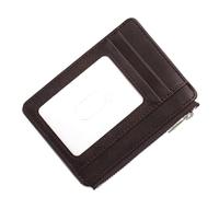 TEMOOUES Porte-cartes antivol tendance avec fermeture éclair et fenêtre transparente en cuir PU pour un rangement sécurisé, Couleur café., Beauté de masse