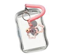 TEMOOUES Porte-cartes transparent avec breloque en forme d'étoile, pochettes pour cartes résistantes à l'eau, protège-cartes pour bus, housses de protection pour cartes de crédit, rose