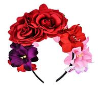 TEMOOUES Serre-tête en velours pour femme avec couronne de fleurs artificielles Jour des morts Halloween He Bandeau pour filles Bandeau pour femme Bandeau d'hiver pour adulte Maquillage bon marché