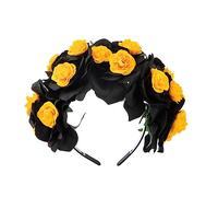 TEMOOUES Serre-tête fin en forme de fleur et de crâne délicat pour filles Halloween avec voile décoratif couronne colorée pour mariage couronne pour prendre des photos couronnes pour femme séance