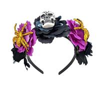 TEMOOUES Serre-tête lumineux à LED avec fleurs et crânes pour Halloween, fête de mariage, coiffure, bandeau pour femme