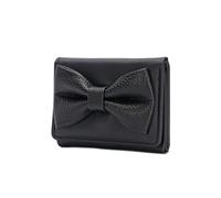 TEMOOUES Style coréen - Porte-cartes court - Portefeuille à trois volets en cuir synthétique - Nœud élégant pour changer de sac à main - Style coréen avec porte-cartes, Noir , Taille unique