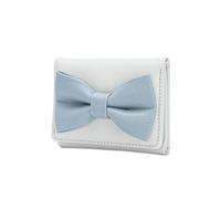 TEMOOUES Style coréen - Porte-cartes court - Portefeuille à trois volets en cuir synthétique - Nœud élégant pour changer de sac à main - Style coréen avec porte-cartes, bleu, Taille unique