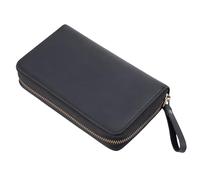 TEMOOUES Trousse à crayons en cuir véritable avec plusieurs compartiments traditionnels et tendance avec finition oxydante Motif cheval furieux, Noir