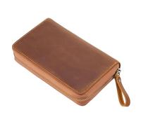 TEMOOUES Trousse à crayons en cuir véritable avec plusieurs compartiments traditionnels et tendance avec finition oxydante Motif cheval furieux, marron