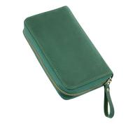 TEMOOUES Trousse à crayons en cuir véritable avec plusieurs compartiments traditionnels et tendance avec finition oxydante Motif cheval furieux, vert foncé