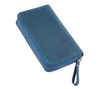 TEMOOUES Trousse à crayons en cuir véritable avec plusieurs compartiments traditionnels et tendance avec finition oxydante Motif cheval furieux, Bleu Pan