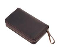 TEMOOUES Trousse à crayons en cuir véritable avec plusieurs compartiments traditionnels et tendance avec finition oxydante Motif cheval furieux