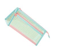 TEMOOUES Trousse de fournitures scolaires en maille - Support transparent à 2 sections pour outils d'écriture et accessoires - Trousse à crayons transparente à double couche, Vert