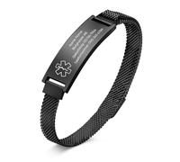 TempBeau Bracelet médical personnalisable pour adultes - Bracelet médical avec gravure pour hommes et femmes - Bracelet de montre réglable en acier inoxydable pour les allergies, le diabète et