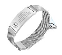 TempBeau Bracelet médical personnalisable pour adultes - Bracelet médical avec gravure pour hommes et femmes - Bracelet de montre réglable en acier inoxydable pour les allergies, le diabète et