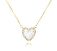 TempBeau Collier Cœur Nacre Femme Blanc - Collier Plaqué Or 14K Sans Nickel Hypoallergénique, Ajustable Bijoux Femme Cadeau Anniversaire Saint-Valentin