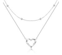 TempBeau Collier Femme Amour Éternel Bijoux - Pendentif Cœur/Möbius Incrusté Zirkonia, Collier Double Ajustable Plaqué Or Blanc Sans Nickel Hypoallergénique, Cadeau Saint-Valentin