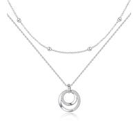TempBeau Collier Femme Amour Éternel Bijoux - Pendentif Cœur/Möbius Incrusté Zirkonia, Collier Double Ajustable Plaqué Or Blanc Sans Nickel Hypoallergénique, Cadeau Saint-Valentin