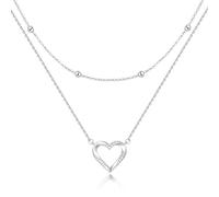 TempBeau Collier pour femme - Collier réglable en cuivre - Chaîne argentée avec pendentif en forme de cœur - Cadeau pour anniversaire, mariage