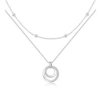 TempBeau Collier pour femme - Collier réglable en cuivre - Chaîne argentée pour femme avec pendentif mouette double anneau - Cadeau pour anniversaire, mariage