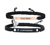 TempBeau Couple Bracelets Cadeau Femmes Hommes : 2pcs Personnalisé Gravure Couple Bracelets Perles Amitié Bracelet Réglable pour Couple Hommes Femmes Famille Ami