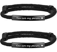 TempBeau Couple Bracelets Personnalisé Gravure : 2pcs Surfeur Corde Bracelet de Surf Réglable Noir Nautique Tresse Bijoux Cadeaux pour Amis maman papa fils Rouge Noir
