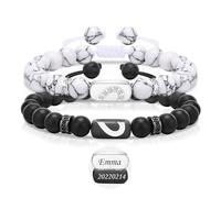 TempBeau Couples Bracelet Personnalisé Gravure Cadeau : 2pcs Couples Bracelets Perles Amitié Bracelet Réglable pour Couple Hommes Femmes Famille Ami