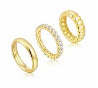 TempBeau Lot de 3 bagues pour femme avec zircone, plaqué or 14 carats, en acier inoxydable et cuivre, pour femme, petite amie, maman, empilable, étanche, pour anniversaire, fête des mères, Acier