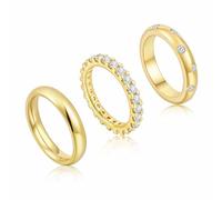 TempBeau Lot de 3 bagues pour femme avec zircone, plaqué or 14 carats, en acier inoxydable et cuivre, pour femme, petite amie, maman, empilable, étanche, pour anniversaire, fête des mères, Acier