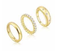 TempBeau Lot de 3 bagues pour femme avec zircone, plaqué or 14 carats, en acier inoxydable et cuivre, pour femme, petite amie, maman, empilable, étanche, pour anniversaire, fête des mères, Acier