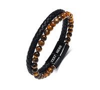 TempBeau Personnalisé Bracelets Hommes Papa Cuir : Naturelle Perle Bracelet 21cm Noir Cuir de Génie oeil Tigre Je t'iame Bracelet Grandes idées de Cadeaux pour le père de l'homme