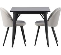 Tempe ensemble pour salle à manger table noir et 2 Velvet chaises gris.