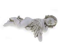 TEMPELWELT® Figurine d'ange décorative couchée endormie 16 cm - en polystone Blanc Antique - Bord Places Ange Figure - Gardien Ange - Enfant Ange - décoratif Ange