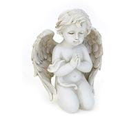 TEMPELWELT® Figurine d'Ange Décorative Funéraire Priant 14 cm - en Polystone Vieux Blanc, Antique - Décoration Tombe, Deuil - Enfant Pierre Tombale