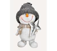TEMPELWELT Figurine décorative bonhomme de neige avec étoile 14 cm, en céramique blanche et grise, figurine de bonhomme de neige, décoration d'hiver, Noël