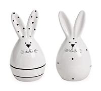 TEMPELWELT® Figurine décorative de Lapin de Pâques en Lot de 2-11 cm chacune - en céramique Blanc Noir Style Cottage - Oeuf de Pâques avec Oreilles de Lapin - décoration pour Printemps