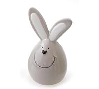 TEMPELWELT® Figurine décorative Lapin Lapin de Pâques 14 cm - céramique Blanc Gris Style Maison de Campagne - Oeuf de Pâques avec Oreilles de Lapin - décoration pour Le Printemps