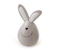 TEMPELWELT® Figurine décorative Lapin Lapin de Pâques 14 cm - céramique Gris Blanc Style Maison de Campagne - Oeuf de Pâques avec Oreilles de Lapin - décoration pour Le Printemps