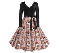 Tempérament Commute Jupe taille moyenne Beauté Rétro Tempérament Manches Longues Couleur unie Tube Top Sleeve Jupe Femmes Robes A-Line Formelle, rose, M