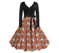 Tempérament Commute Jupe taille moyenne Beauté Rétro Tempérament Manches Longues Couleur unie Tube Top Sleeve Jupe Femmes Robes A-Line Formelle, Orange, M