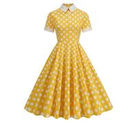 Tempérament européen et américain Prise de Photo à Pois Grande Jupe évasée Robe rétro Date Robe de Demoiselle d'honneur-Bas Jaune avec de Gros Points Blancs-M