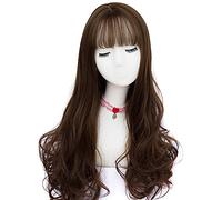 Tempérament longue dentelle moelleuse Perruques pleines avec franges d'air Couleur des racines sombres résistantes à la chaleur cheveux de fibre synthétique résistant à la cosplay 24 pouces (couleur: