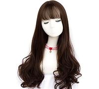 Tempérament longue dentelle moelleuse Perruques pleines avec franges d'air Couleur des racines sombres résistantes à la chaleur cheveux de fibre synthétique résistant à la cosplay 24 pouces (couleur: