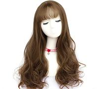 Tempérament longue dentelle moelleuse Perruques pleines avec franges d'air Couleur des racines sombres résistantes à la chaleur cheveux de fibre synthétique résistant à la cosplay 24 pouces (couleur: