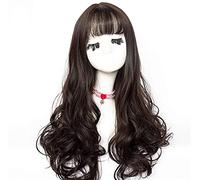 Tempérament longue dentelle moelleuse Perruques pleines avec franges d'air Couleur des racines sombres résistantes à la chaleur cheveux de fibre synthétique résistant à la cosplay 24 pouces (couleur: