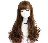 Tempérament longue dentelle moelleuse Perruques pleines avec franges d'air Couleur des racines sombres résistantes à la chaleur cheveux de fibre synthétique résistant à la cosplay 24 pouces (couleur: